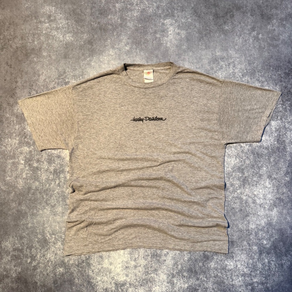 Vintage Harley Davidson Mens Gray Script Logo T-Shirt Large